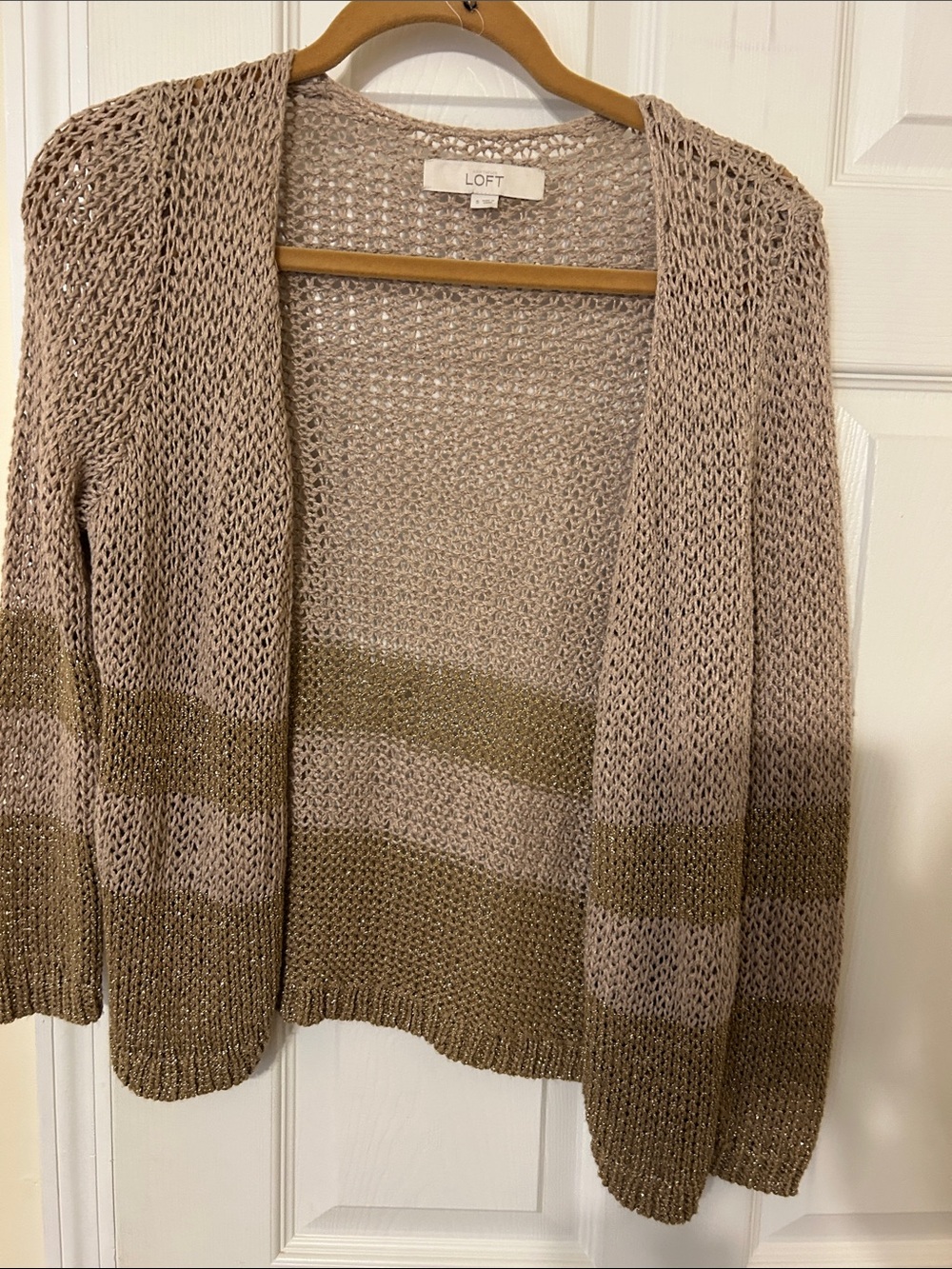LOFT Open-Knit Beige and Olive Striped Women's Cardigan
